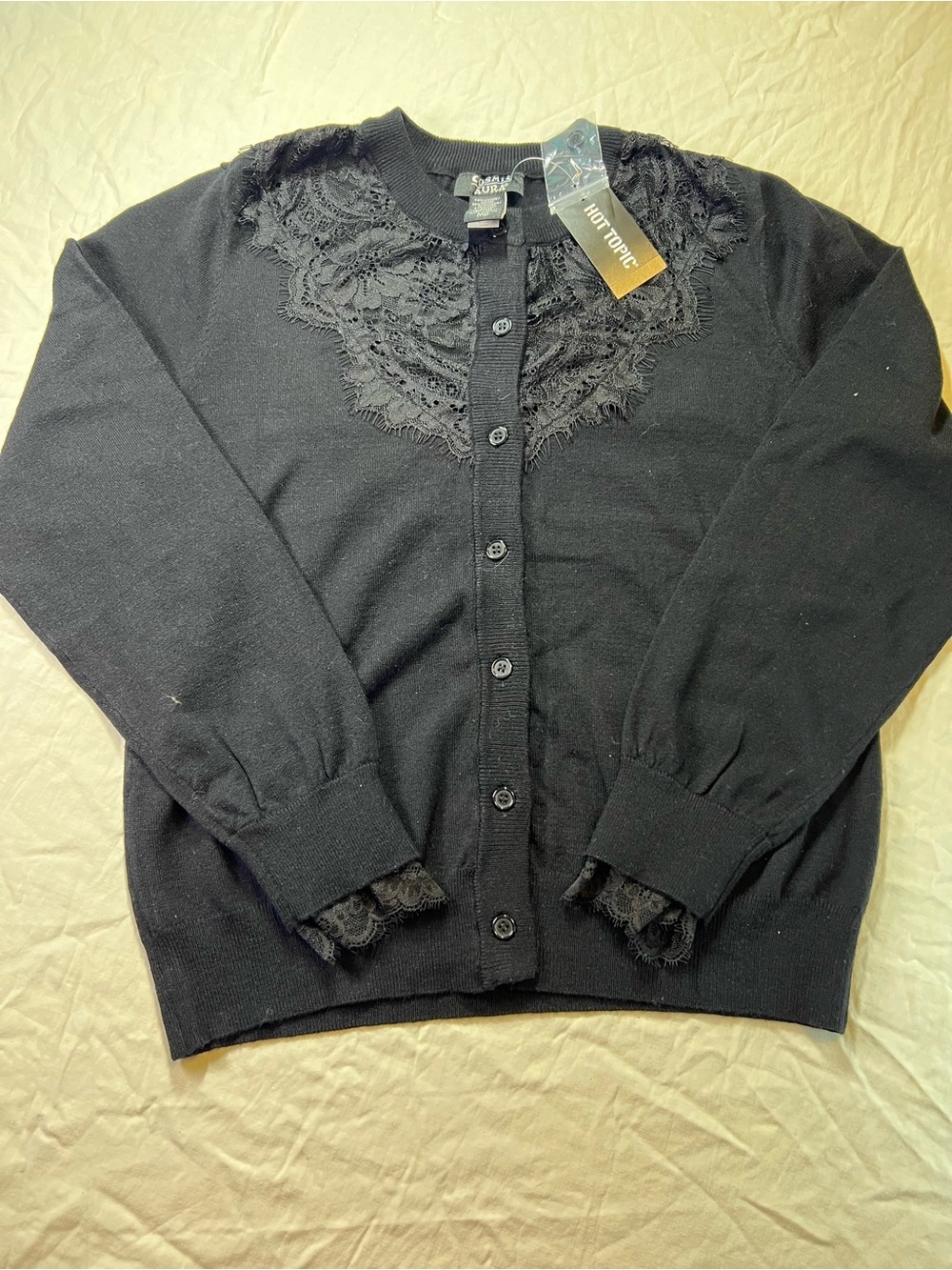 Hot Topic Black Lace-Trim Button Cardigan